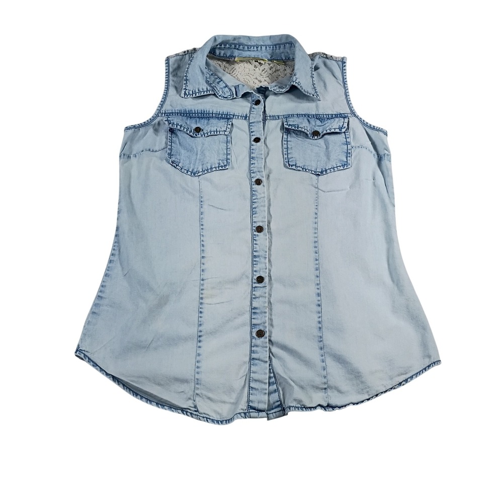 New Glory Sleeveless Denim Shirt Womens S Light Blue Good Lace Back Western Top